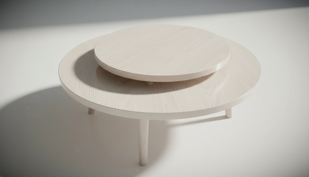round wood nest of tables — 42-inch white oak set with clear protective coating on white background