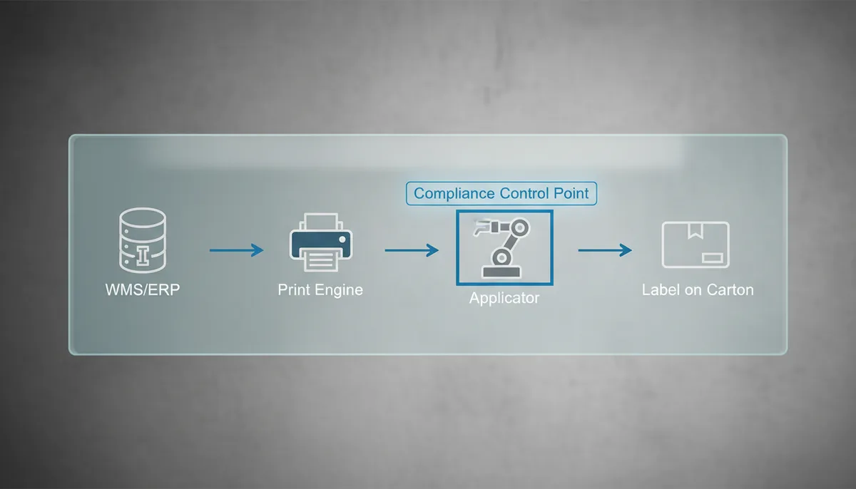 Data flow diagram from ERP to print and apply label applicator for compliance