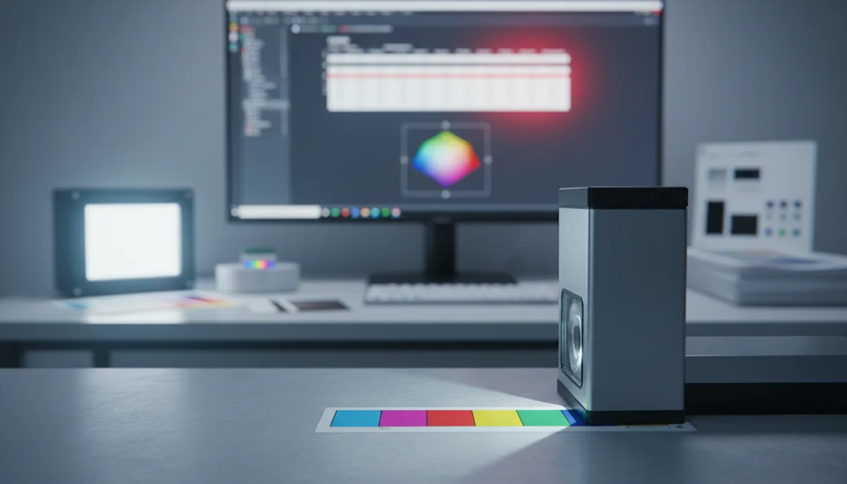 Spectrophotometer verifying color accuracy for label printing service