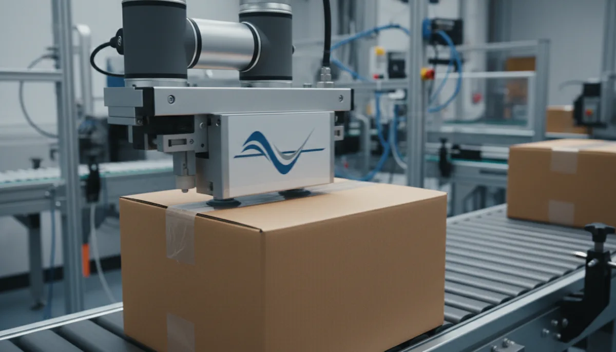 Industrial thermal transfer print and apply labeler applying a waterproof label