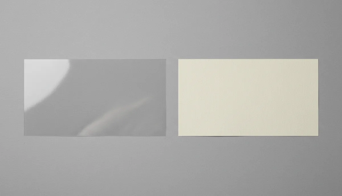 commercial label printing company ny: comparison of clear BOPP film vs paper wine label material samples for commercial...