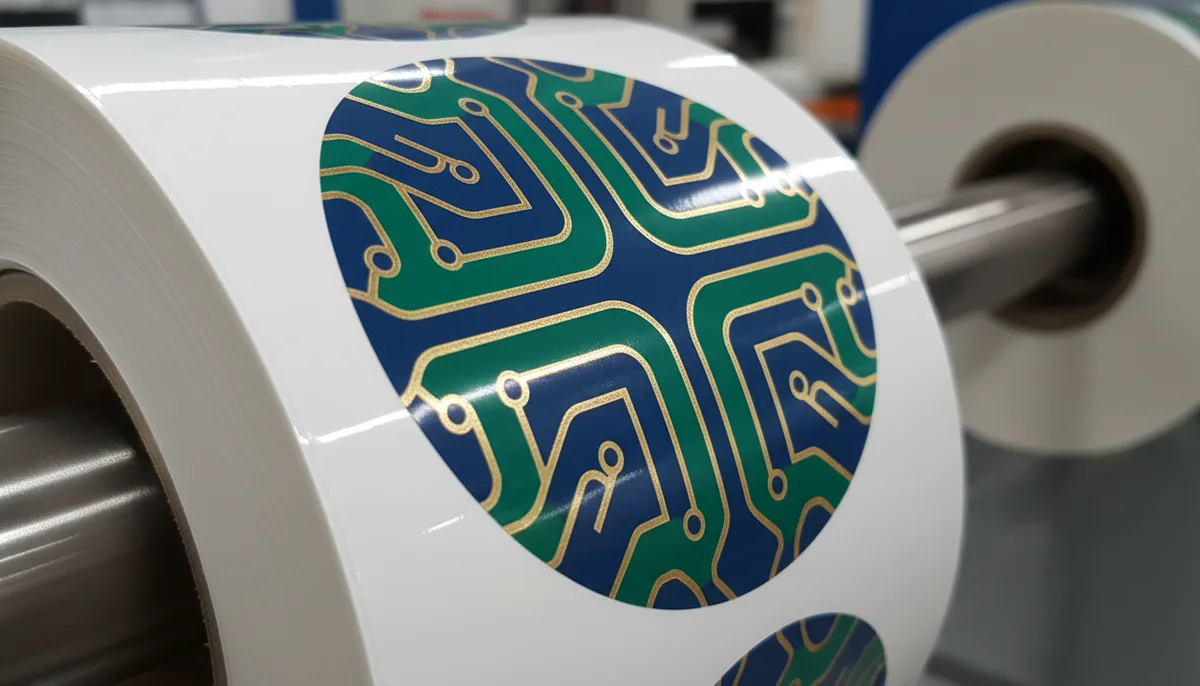 custom printing label: close-up of a custom die-cut label on durable 3-mil BOPP film