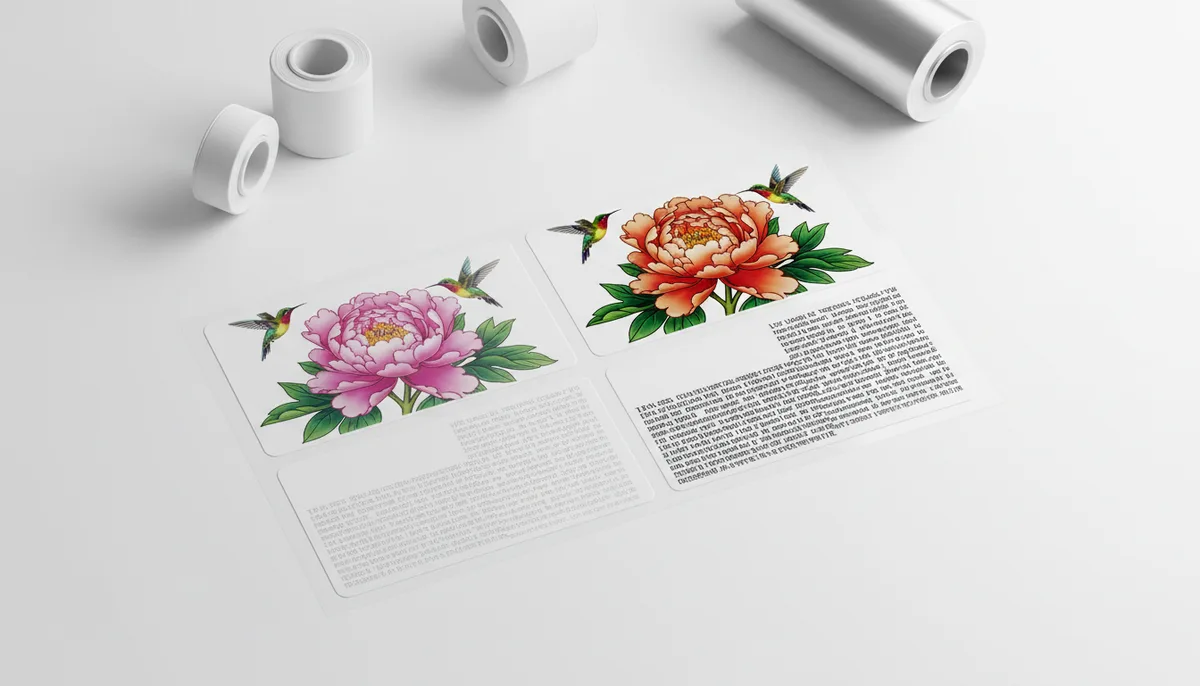 Side-by-side comparison of digital and flexographic print quality on labels