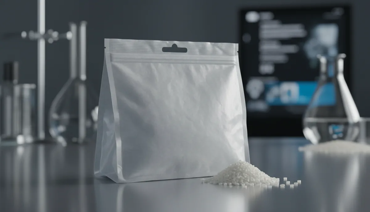 pet food packaging FDA compliance requirements - mono-material recyclable PE pet food pouch prototype and resin pellets