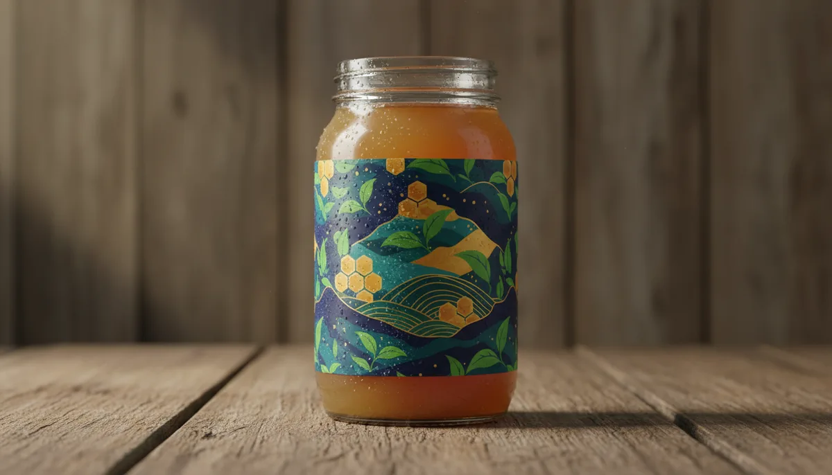 Wine brand jar extension with custom printed polyethylene sleeve label