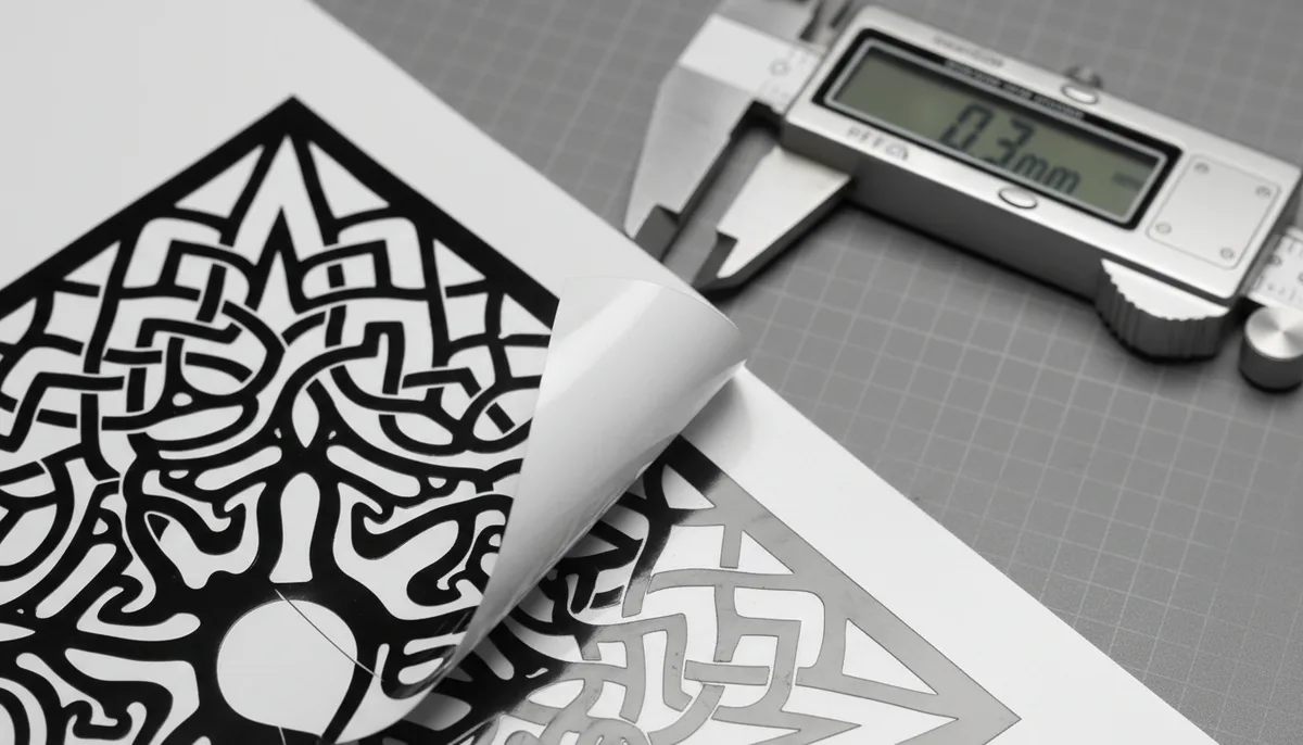 Precision die-cutting close-up for custom vinyl stickers