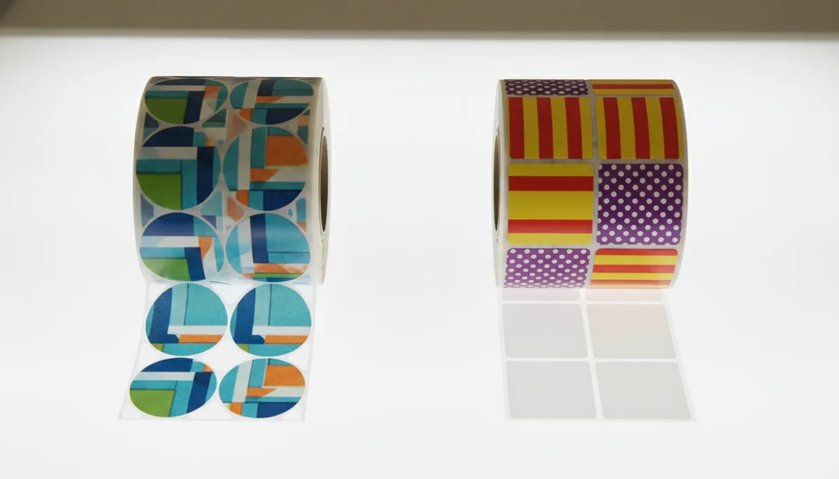 complete commercial label printing systems - material waste comparison between nested round labels and square labels