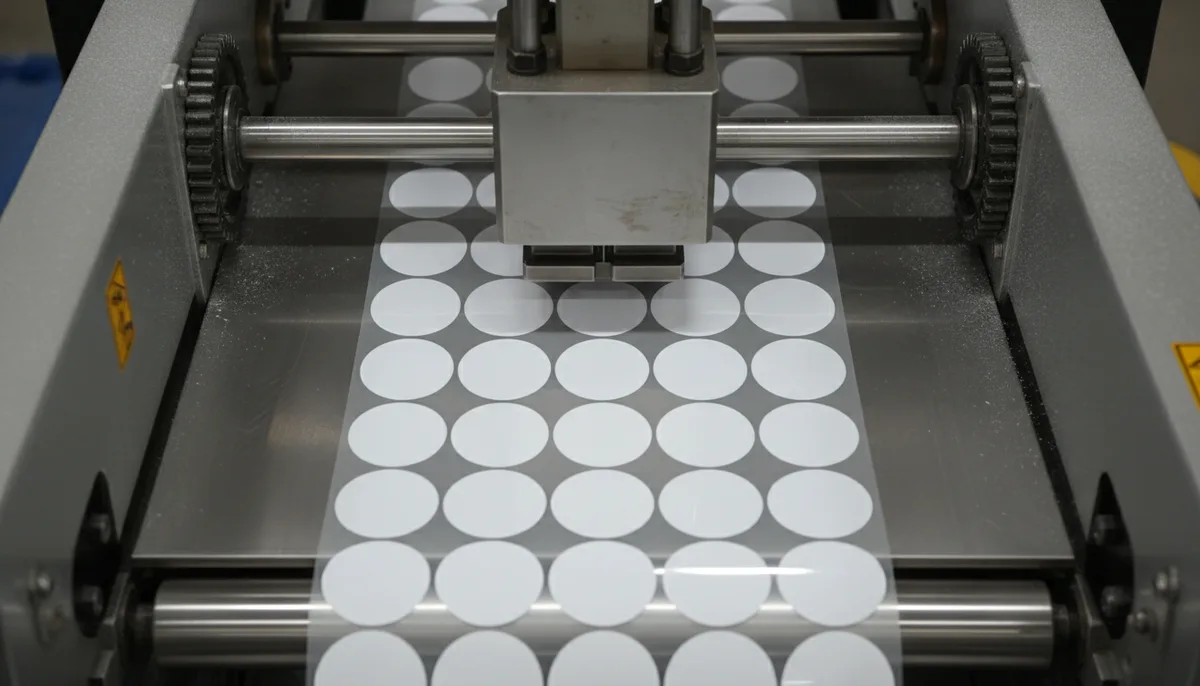 custom printable stickers: industrial automatic die-cutting machine producing custom circle stickers