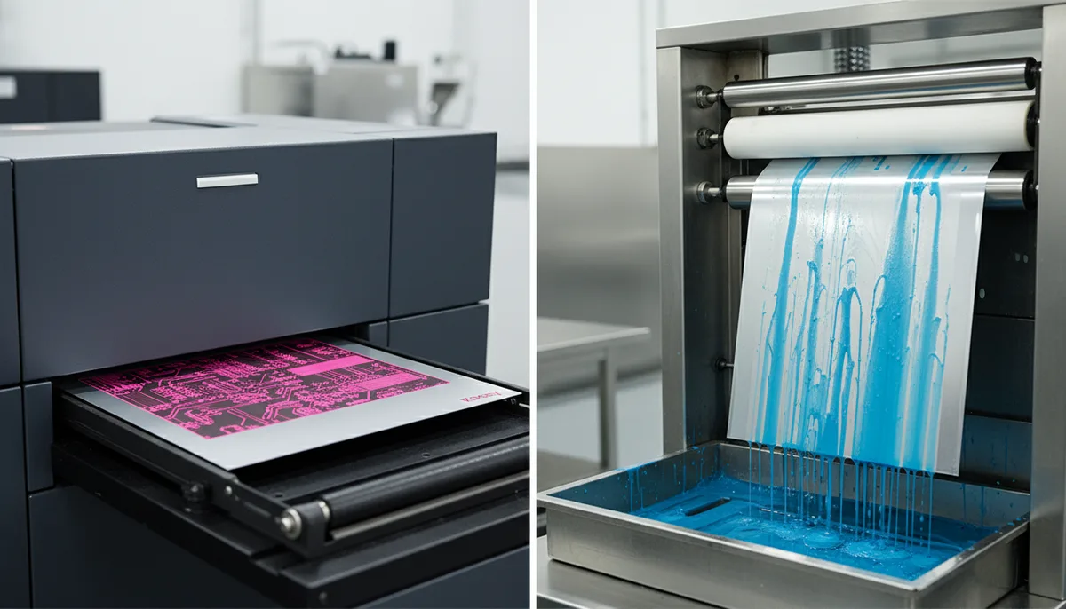 Side-by-side comparison of process-free thermal plate versus chemically processed conventional aluminum plate