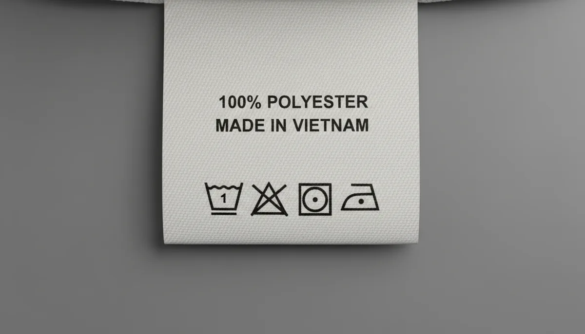 white label tshirt printing: close-up of a precision-printed woven care label for white label apparel