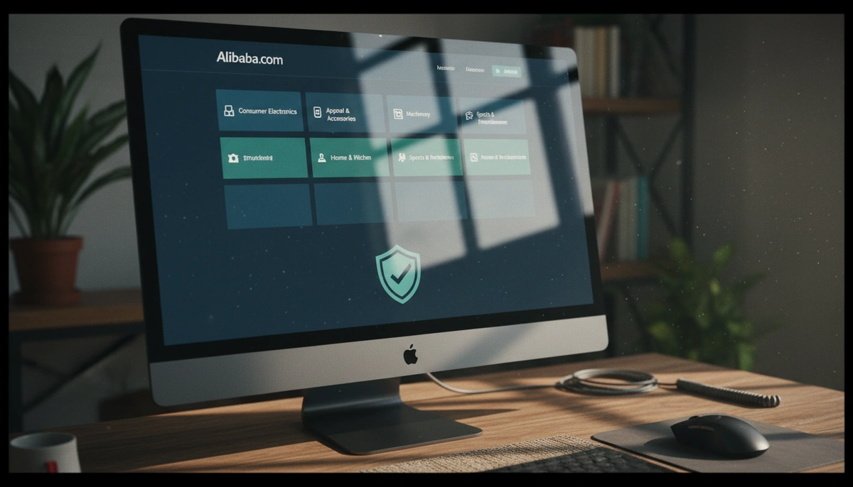 Comparison of Alibaba vs ThomasNet — Alibaba homepage with supplier categories and Trade Assurance badge