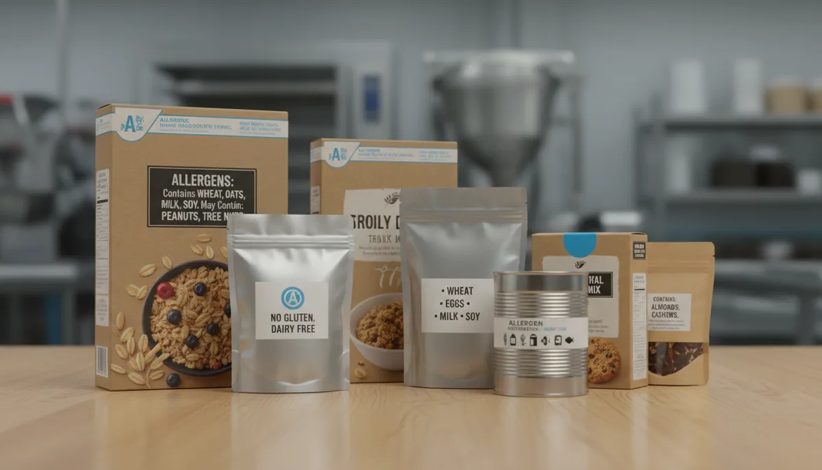 FDA food allergen labeling packaging requirements - various food packaging with allergen labels