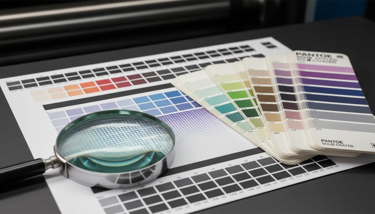 G7-calibrated color proof from a Heidelberg press for white label print on demand accuracy