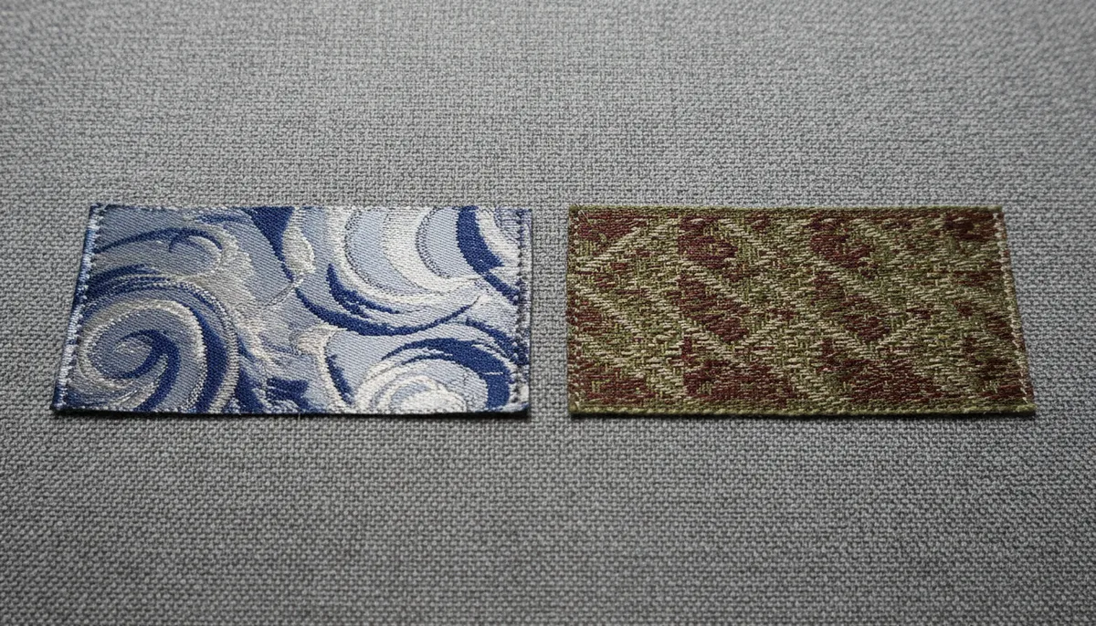 3.5 x 1.75 custom printed labels - comparison of satin vs damask weave for custom printed fabric labels