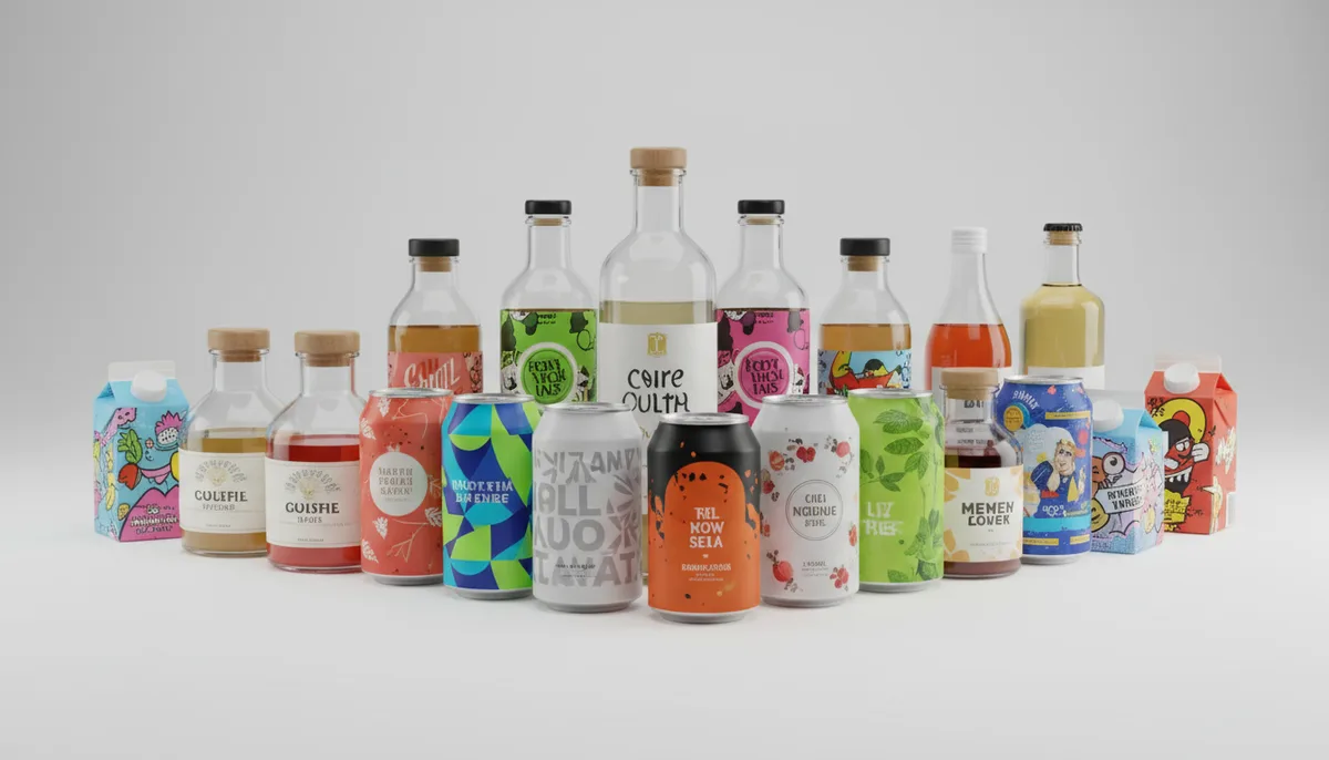 Custom beverage packaging variety with printed labels