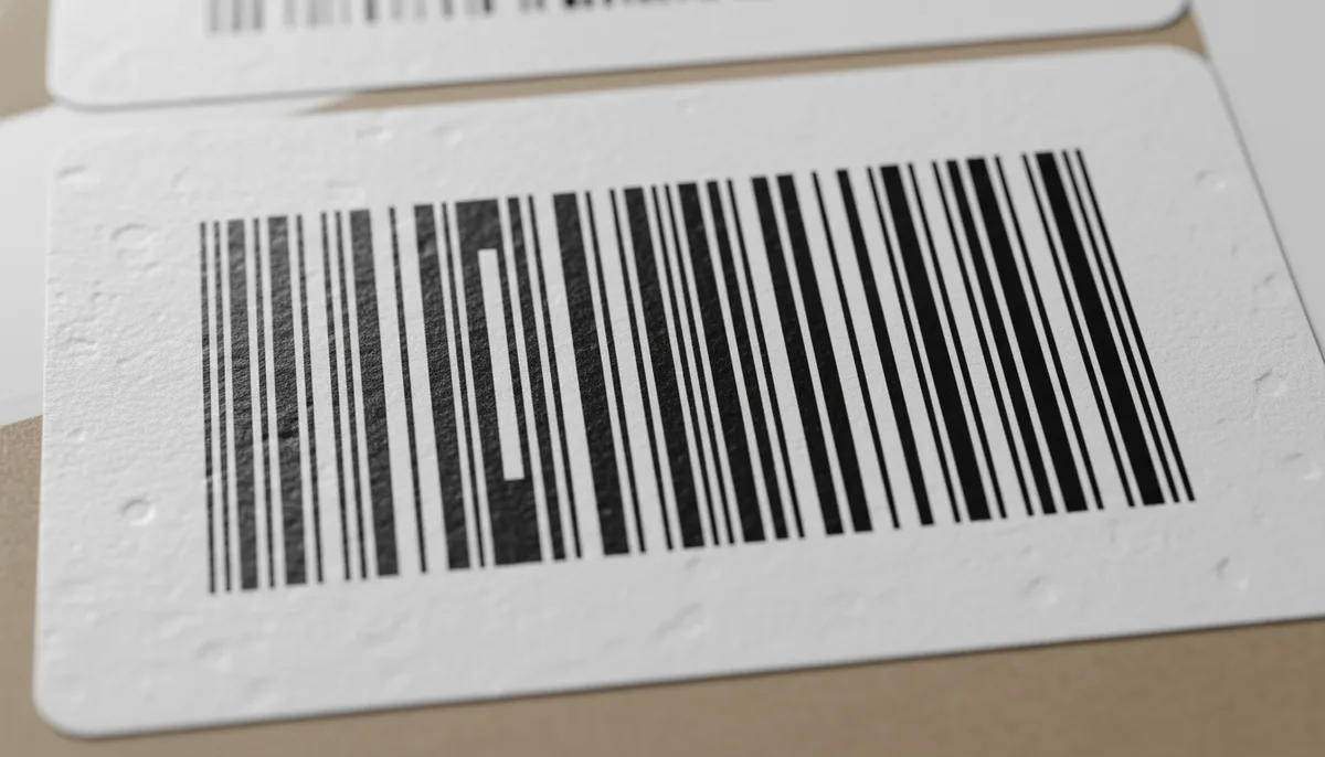 printing labels online: close-up of thermal-transfer printed barcode on durable polyester shipping label