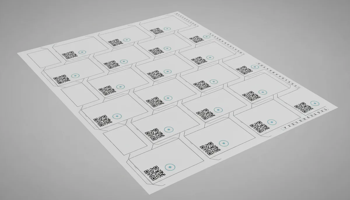 smart pharmaceutical packaging compliance requirements - die-cut pharmaceutical carton sheet with QR codes, NFC points,...