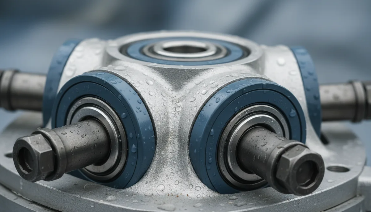 Close-up of commercial offset umbrella sealed bearing rotating mechanism