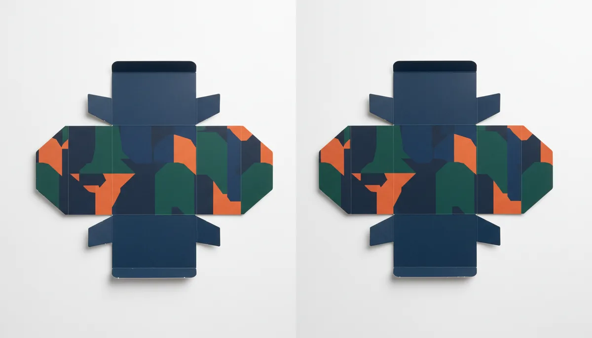 Side-by-side comparison of digital vs offset printed folding carton on white background