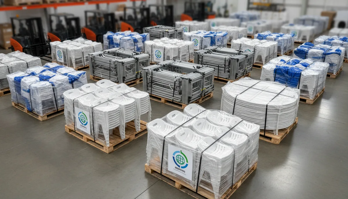 Consolidated shipping pallet from a single outdoor event equipment supplier