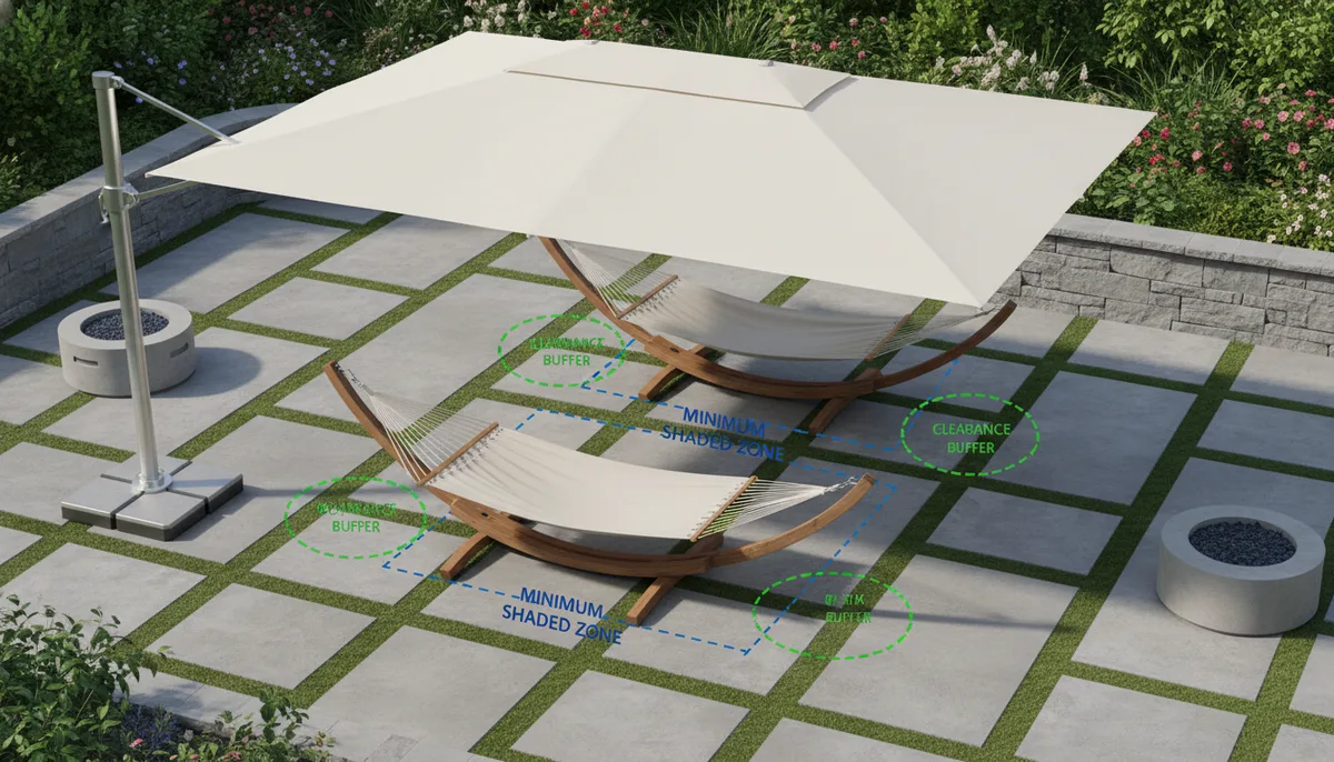 Layout diagram for commercial hammocks and offset umbrella spacing