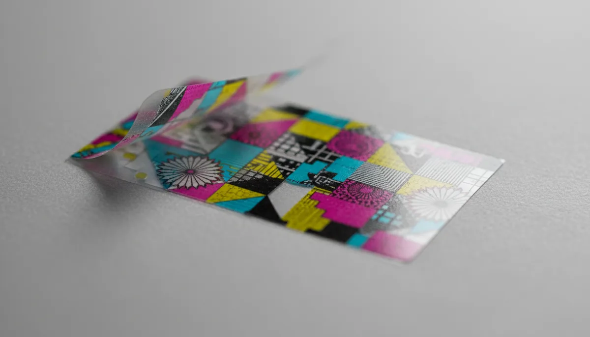 printed plastic labels: close-up detail of a digitally printed short run plastic label on polyester film