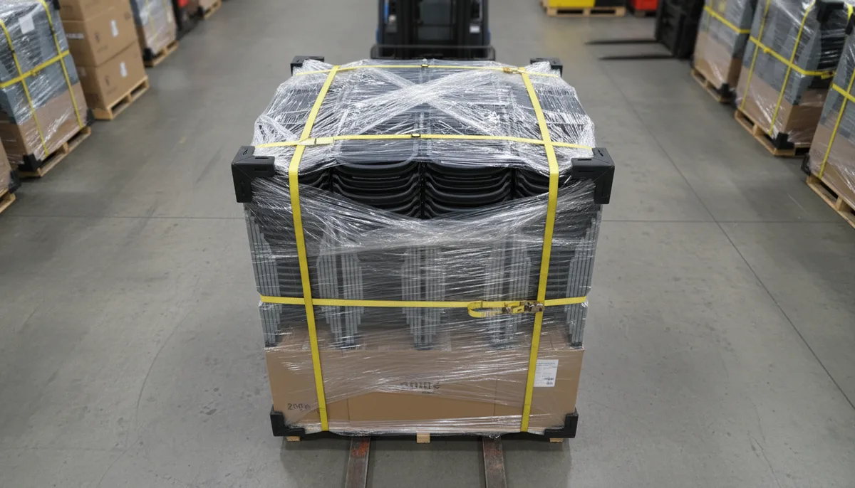 Securely palletized commercial folding chairs for wholesale shipping