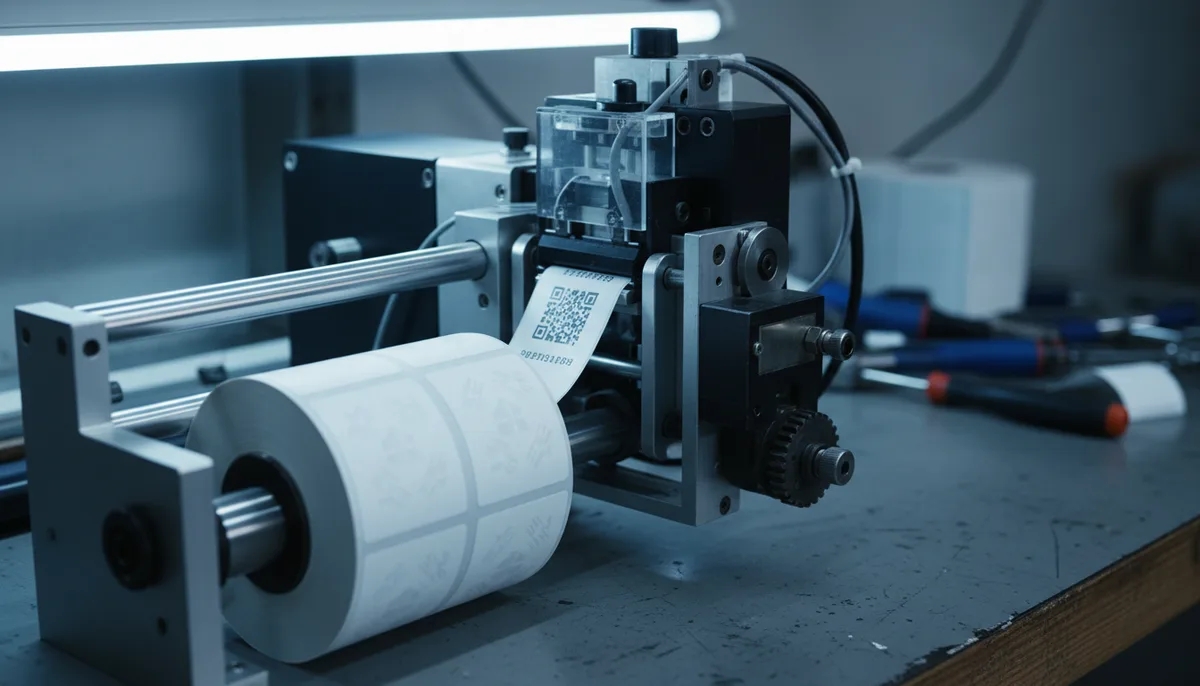 custom label printing uk - close-up of thermal transfer conversion kit for in-house roll label printing