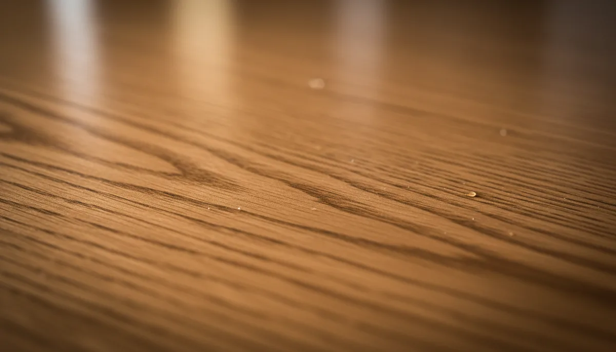 Close-up of UV-cured finish on wood cocktail table surface