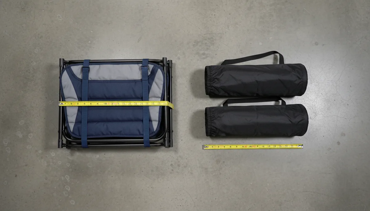 Side-by-side volume comparison: packed double chair vs two backpack chairs