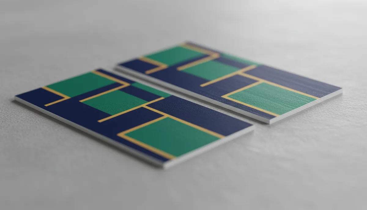 business card printing service: close-up comparison of color vibrancy and edge sharpness on business cards from offset...