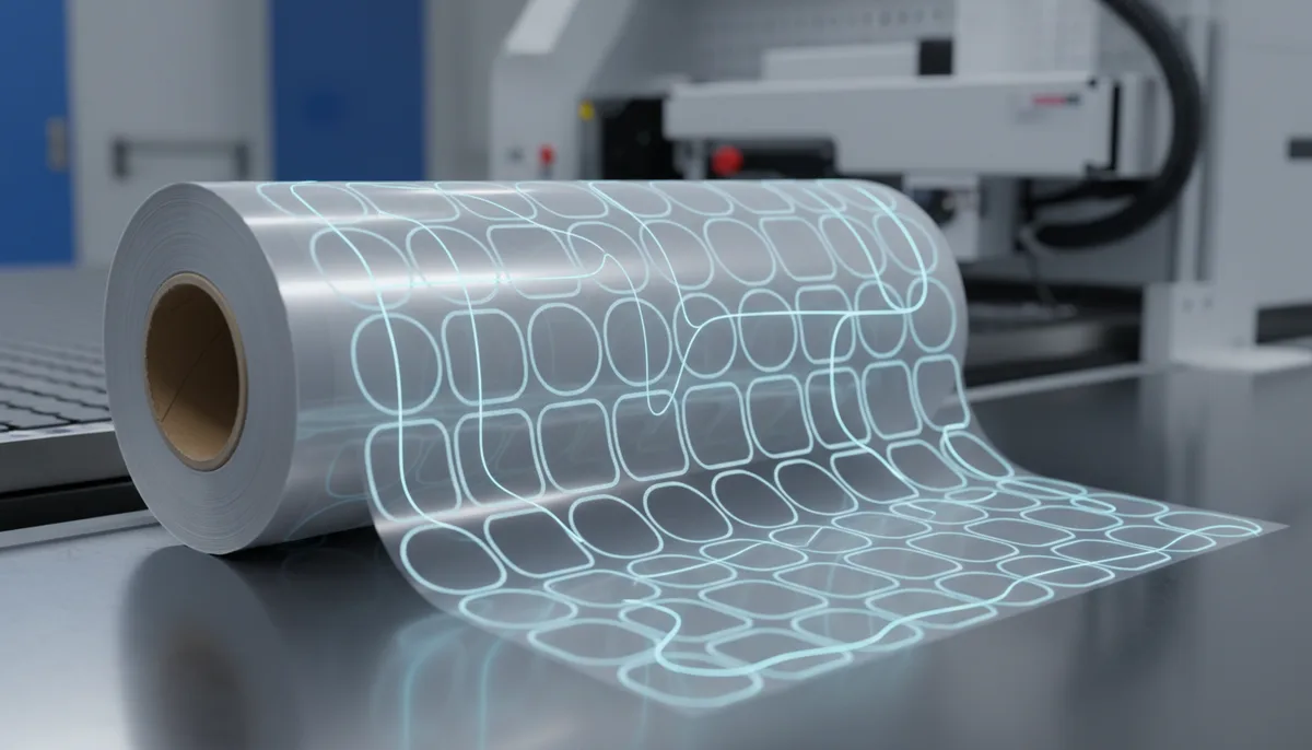 custom printing label - diagram showing efficient nesting of custom labels on film roll to reduce waste