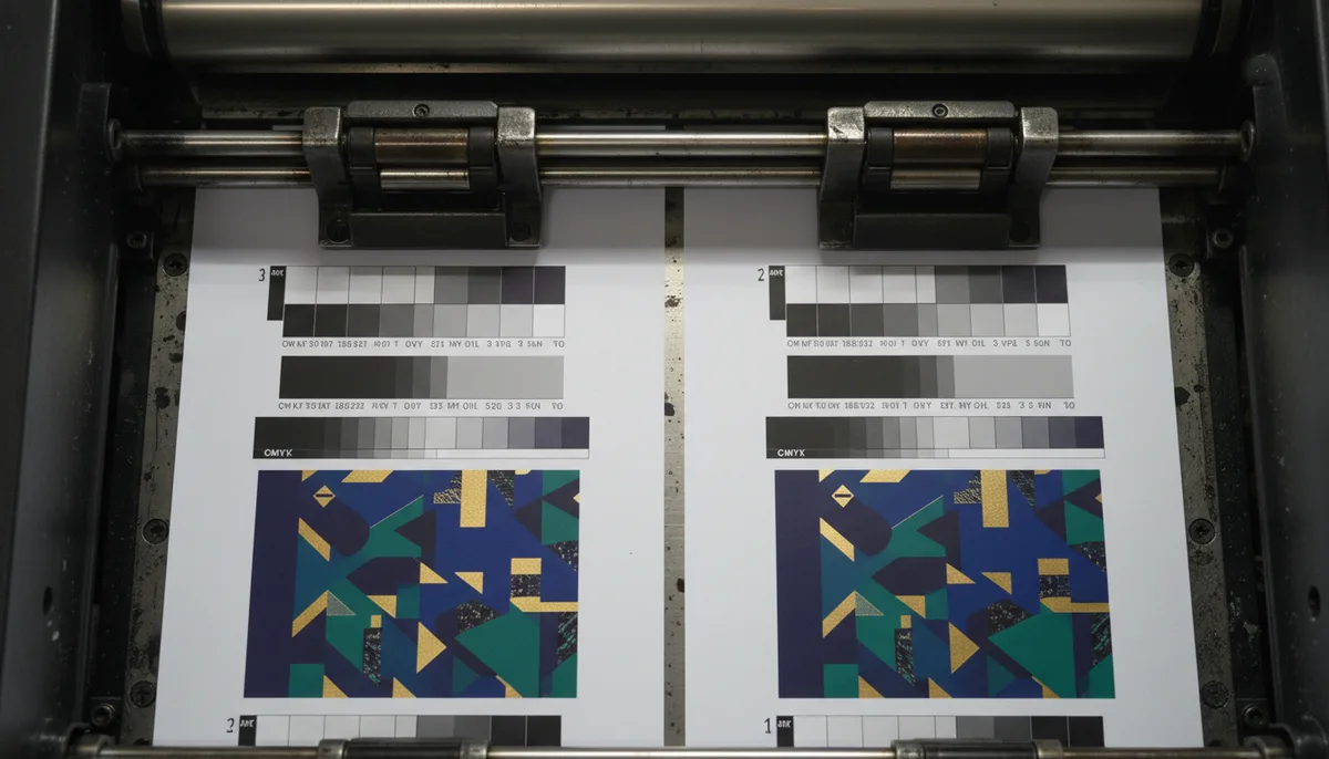 G7 color proof verification on a Heidelberg Speedmaster press for bottle label printing