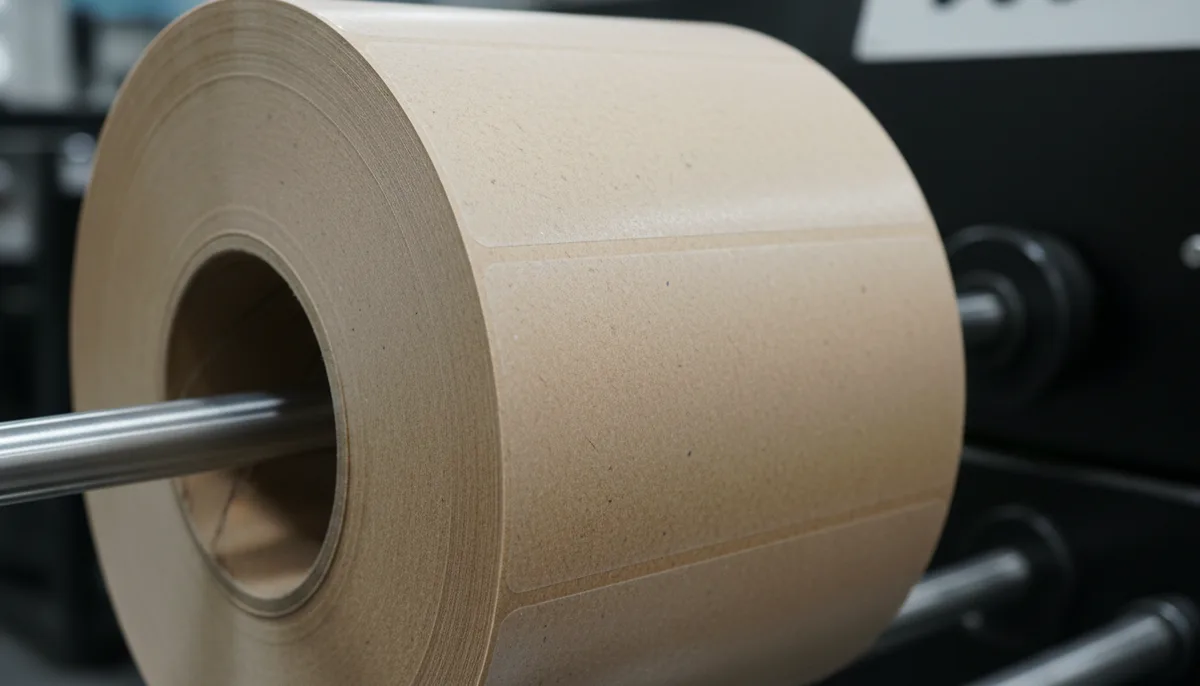 Sustainable compostable label material on a roll for eco-friendly product label printing