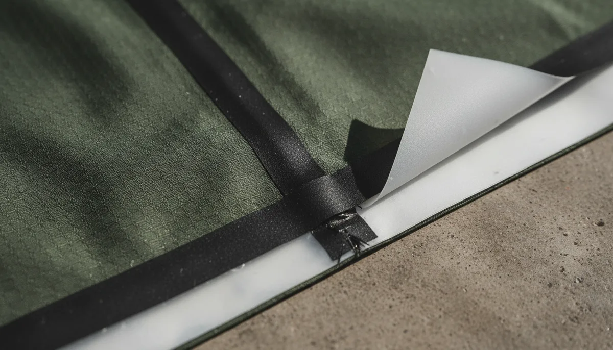 yeti cooler manufacturer oem: close-up of technical laminated fabric from a premium outdoor jacket manufacturer