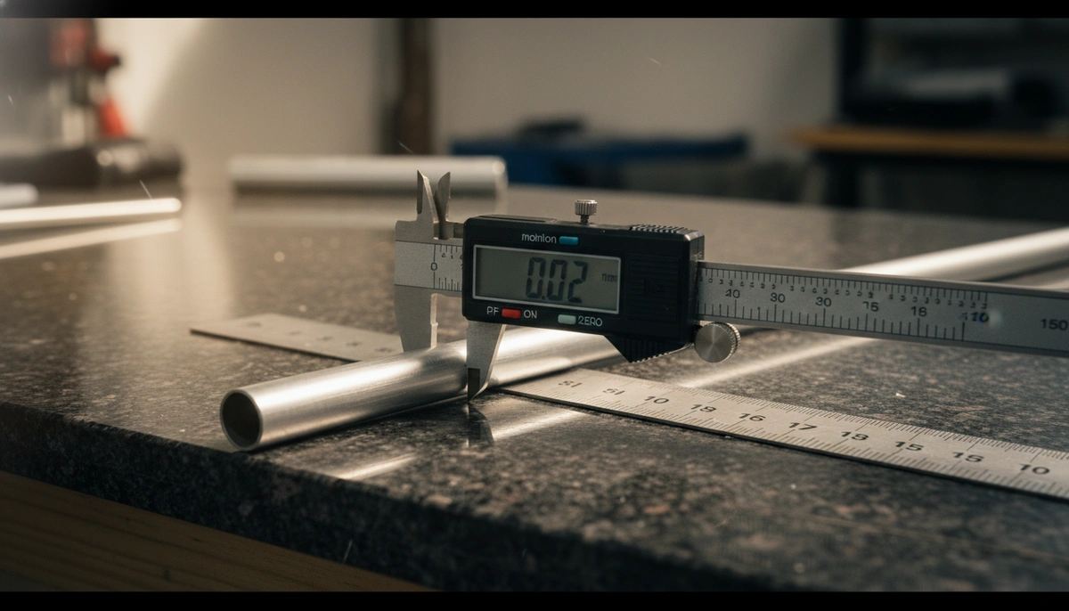 private label tent poles — straightness measurement using digital caliper on granite surface