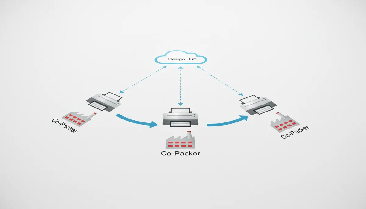 custom beverage label printing - distributed label printing workflow diagram for beverage logistics