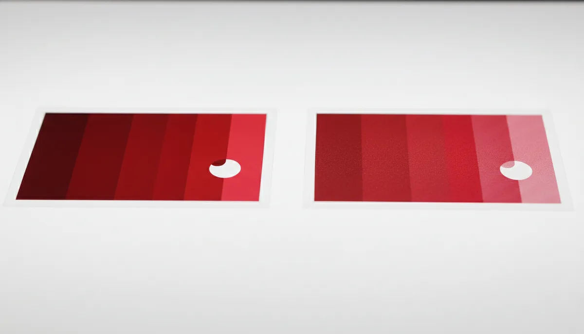 print custom labels: close-up comparison of flexographic vs digital print quality on custom labels