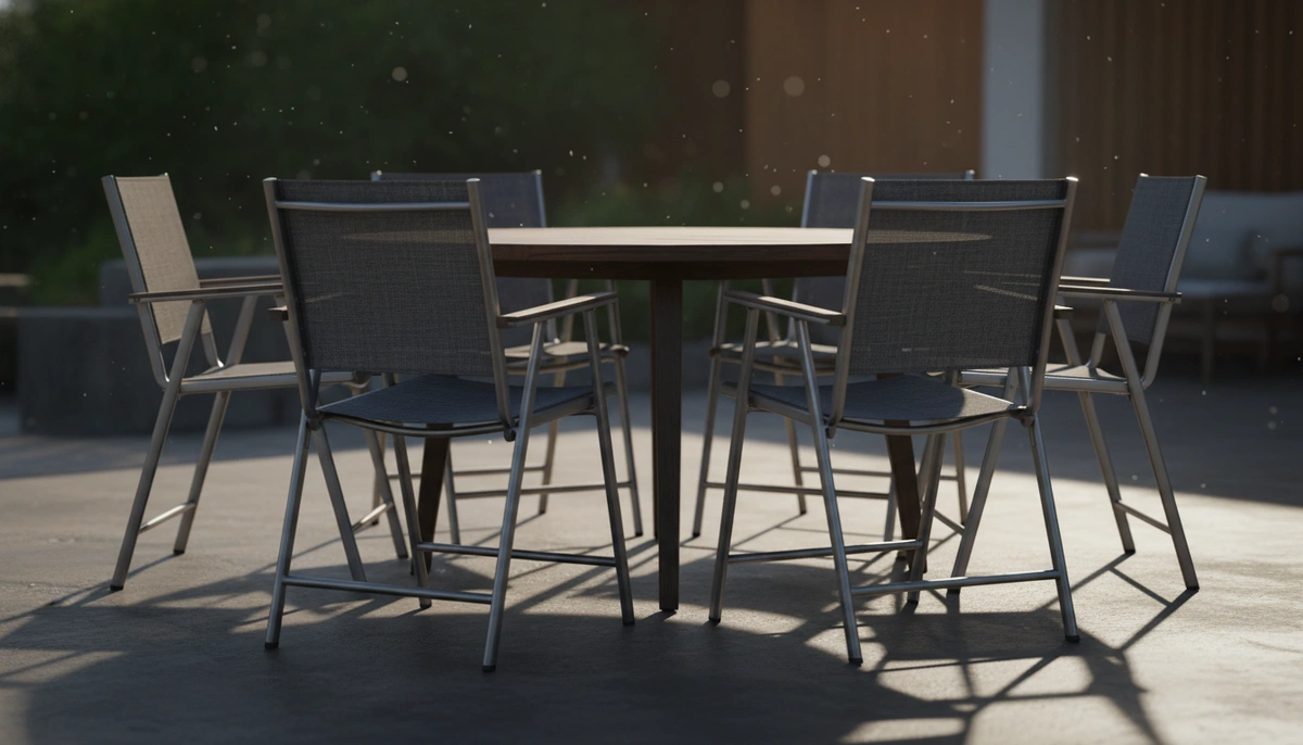 chairs for 42 inch table — six armless folding chairs evenly spaced around a round table