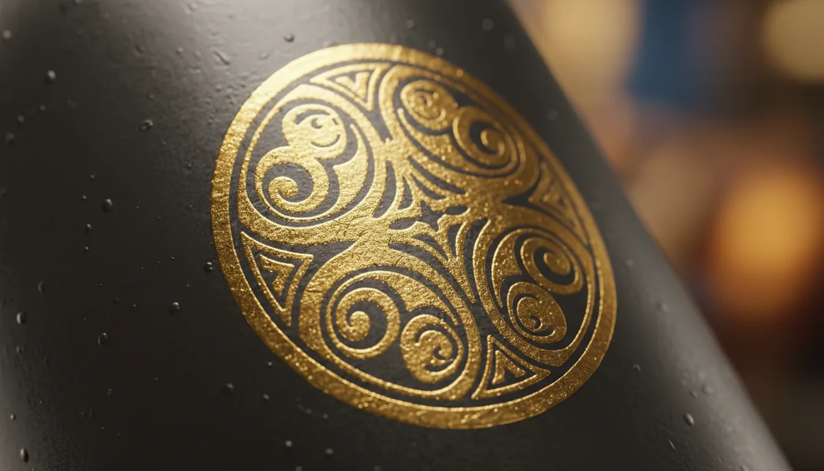 print wine bottle labels free - close-up detail of a screen-printed custom gold foil label