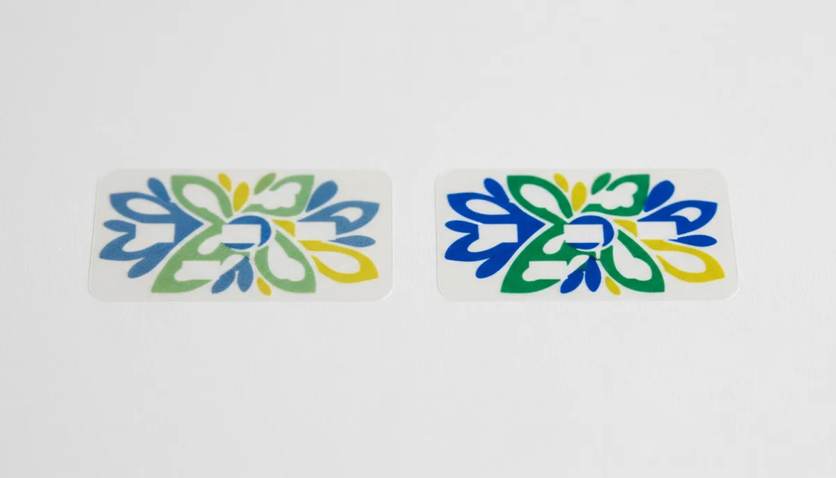 Comparison of digital proof vs offset press proof for clear sticky labels