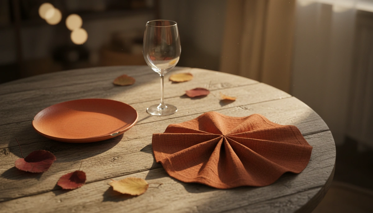 napkin folding for dining table — fan fold on a round table with holiday setting