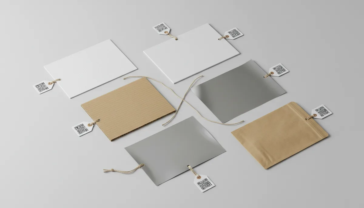 21 CFR 174-186 food packaging compliance checklist - flat-lay of FDA-compliant packaging material swatches with...