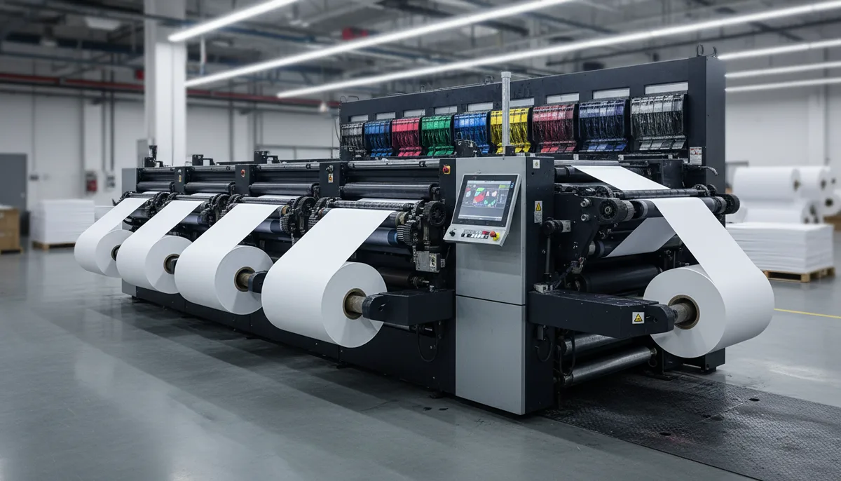 Heidelberg 6-Color Offset Press producing custom stickers