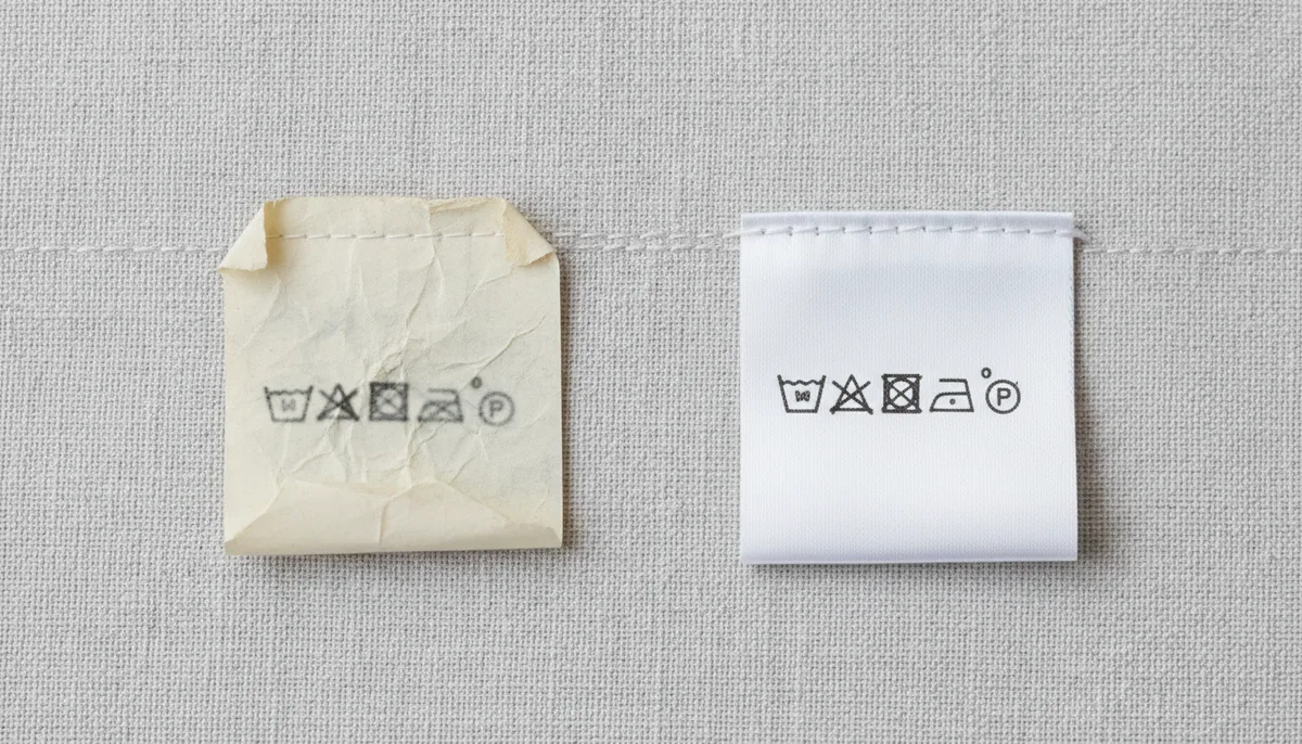 pre printed labels - durability comparison: standard paper vs. synthetic satin custom printed apparel labels after washing